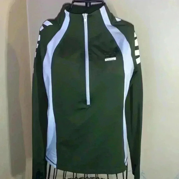 Victoria's Secret Other - Victoria Secret Pink Ultimate Track Jacket Half Zip Olive Reflective Strip  S